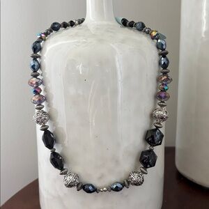 Western Charm Mix & Match Choker,iridescant faceted stones,silvertone filagree